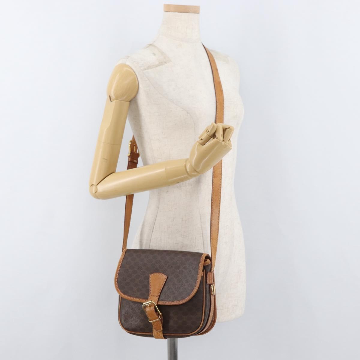 CELINE Macadam Canvas Shoulder Bag PVC Leather Brown Gold Auth BA12773