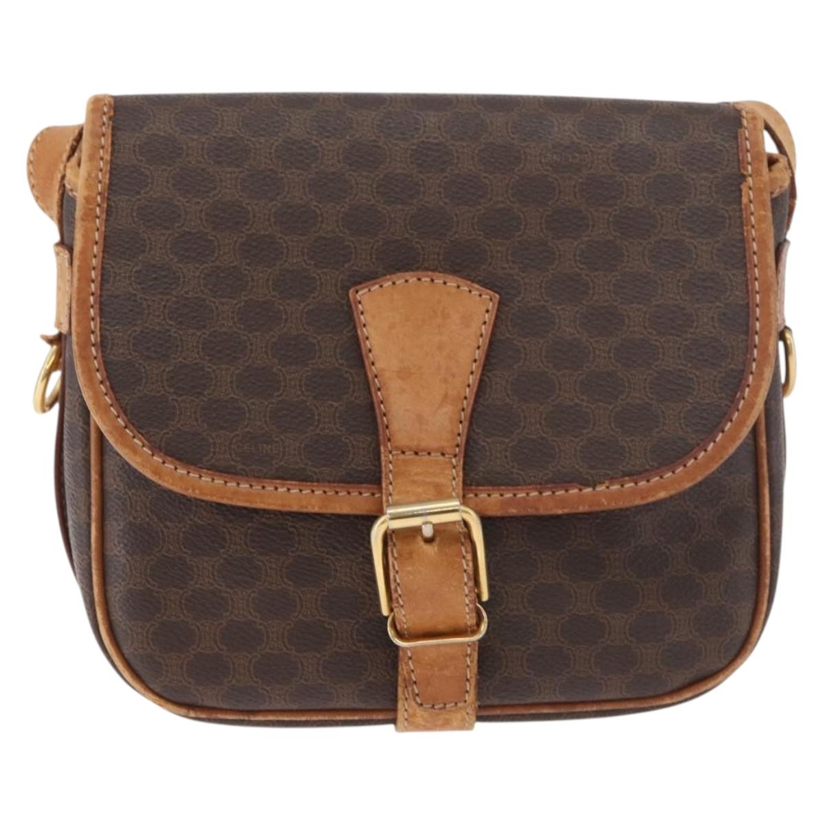 CELINE Macadam Canvas Shoulder Bag PVC Leather Brown Gold Auth BA12773