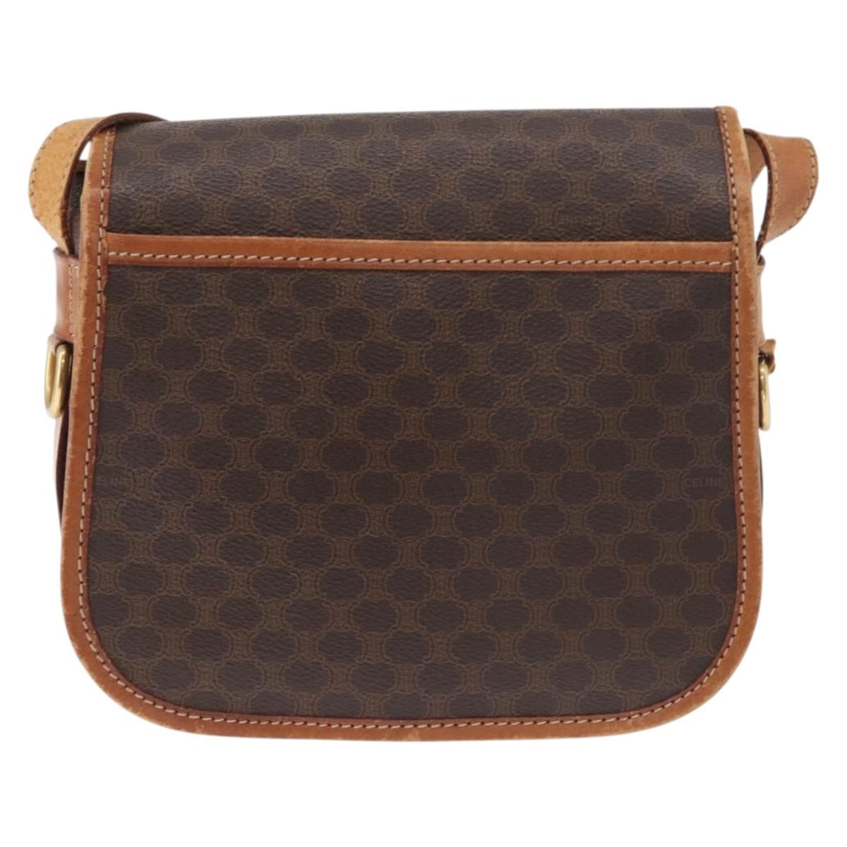 CELINE Macadam Canvas Shoulder Bag PVC Leather Brown Gold Auth BA12773