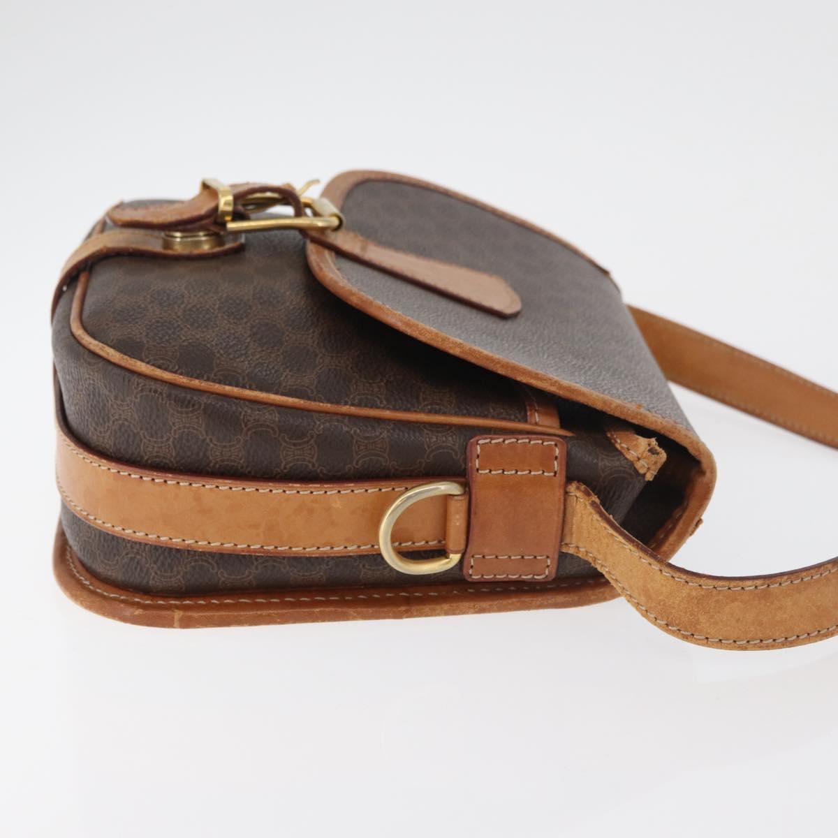 CELINE Macadam Canvas Shoulder Bag PVC Leather Brown Gold Auth BA12773