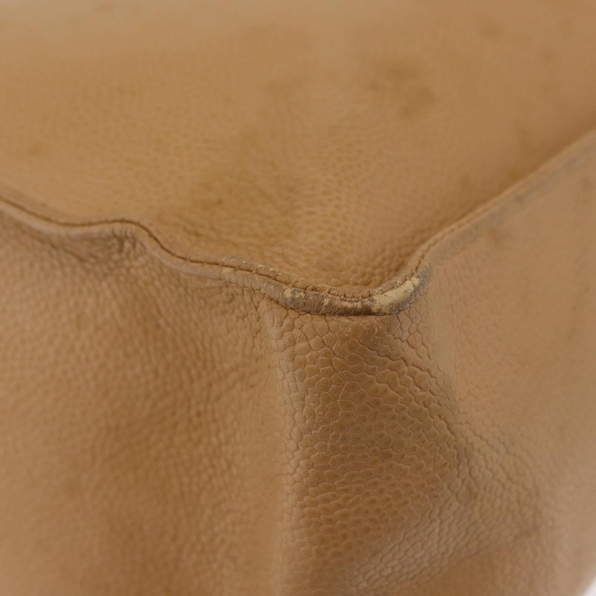 CHANEL Tote Bag Caviar Skin Beige Gold CC Auth BA12781