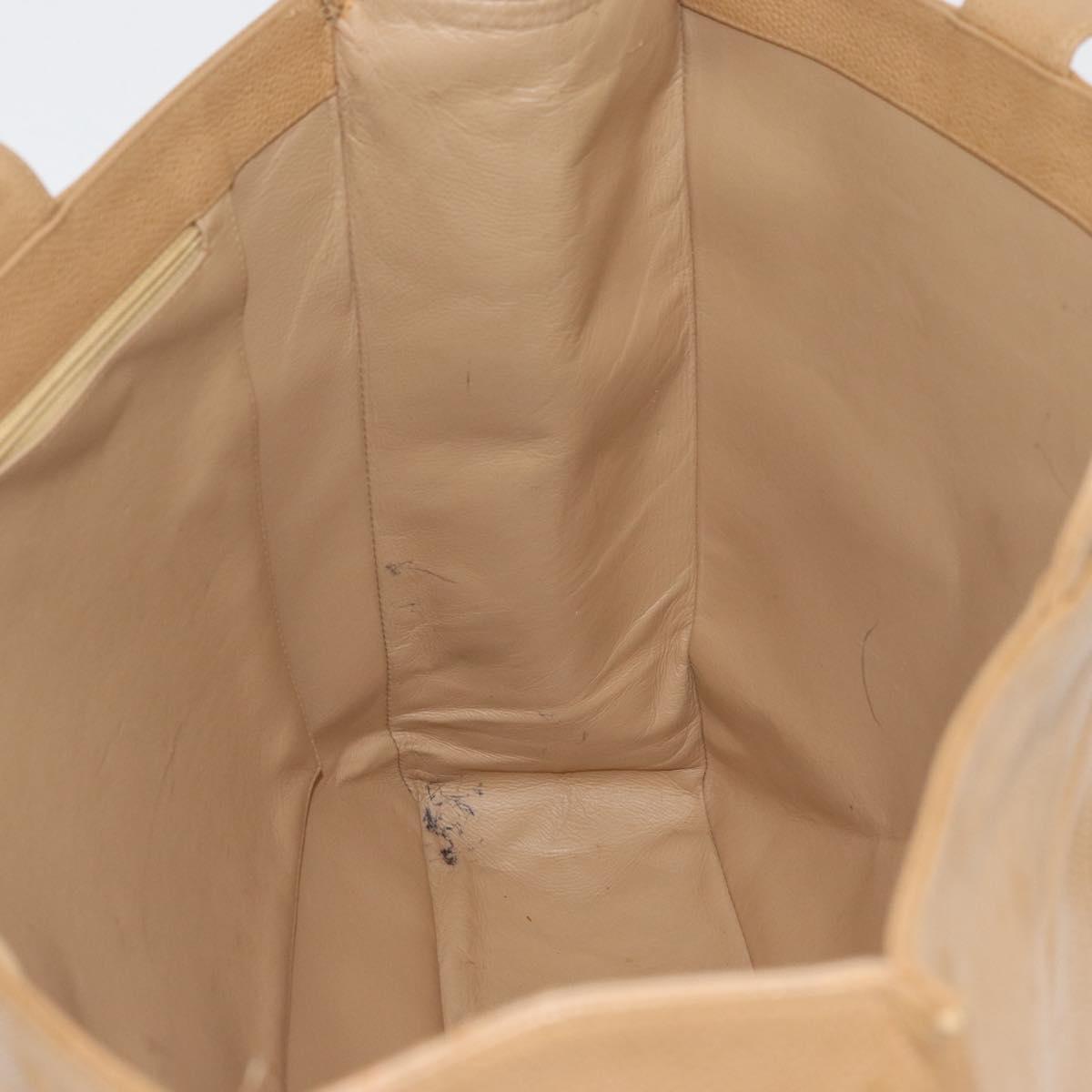 CHANEL Tote Bag Caviar Skin Beige Gold CC Auth BA12781