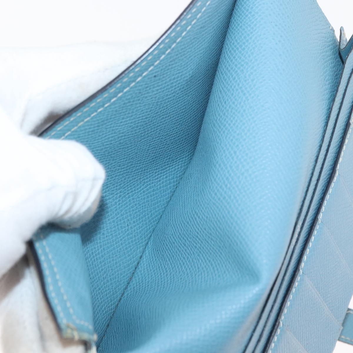 HERMES Bane Souffle Long Wallet Leather Light Blue Silver Auth BA12783