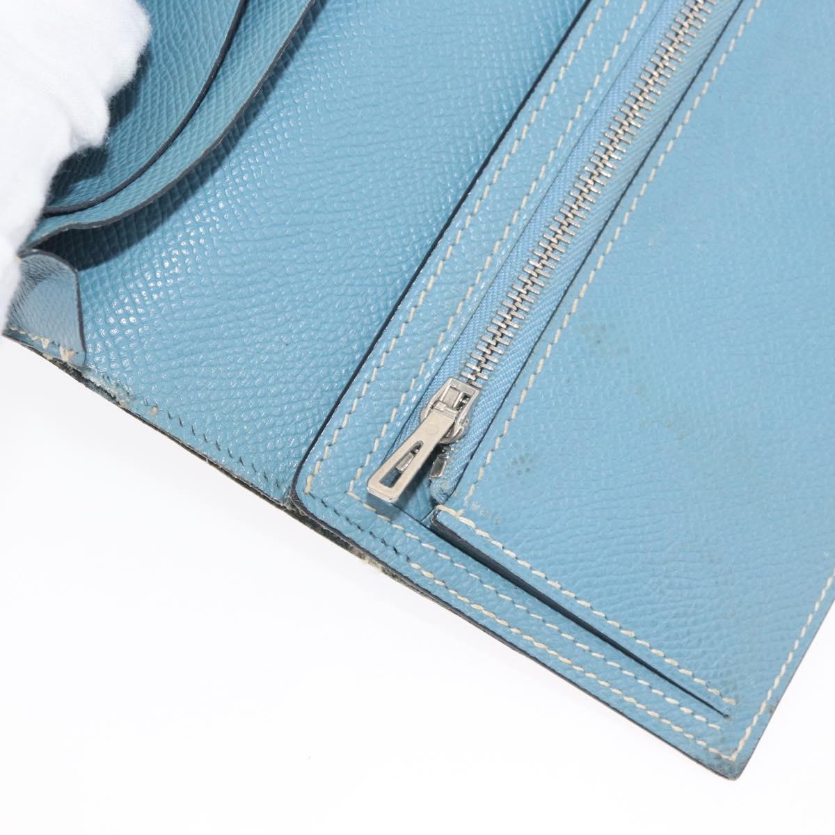 HERMES Bane Souffle Long Wallet Leather Light Blue Silver Auth BA12783