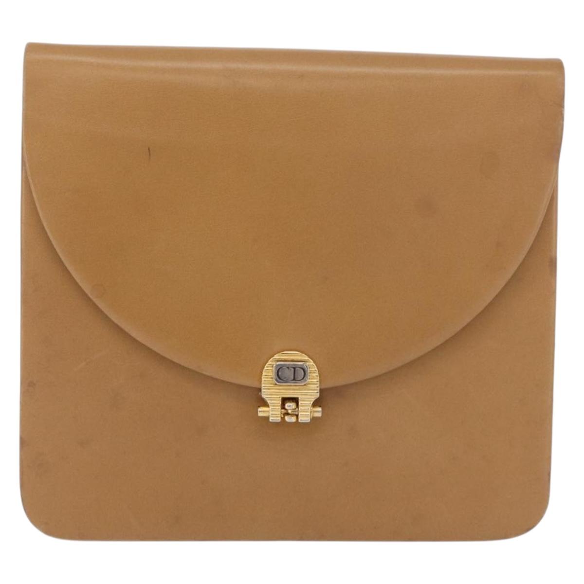 Christian Dior Chain Shoulder Bag Leather Beige Gold Auth BA12791