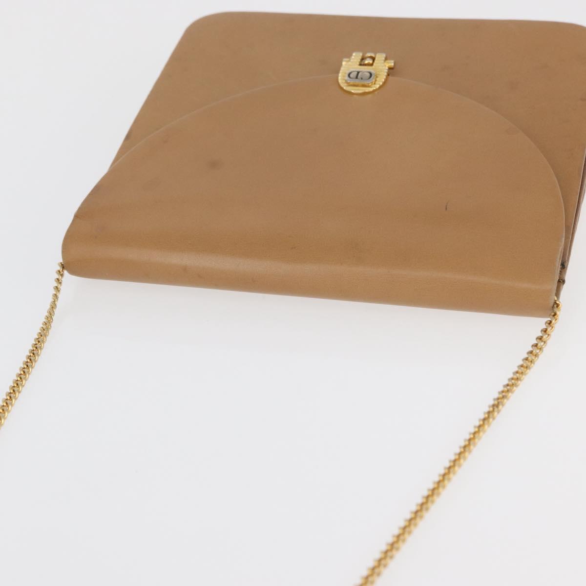 Christian Dior Chain Shoulder Bag Leather Beige Gold Auth BA12791