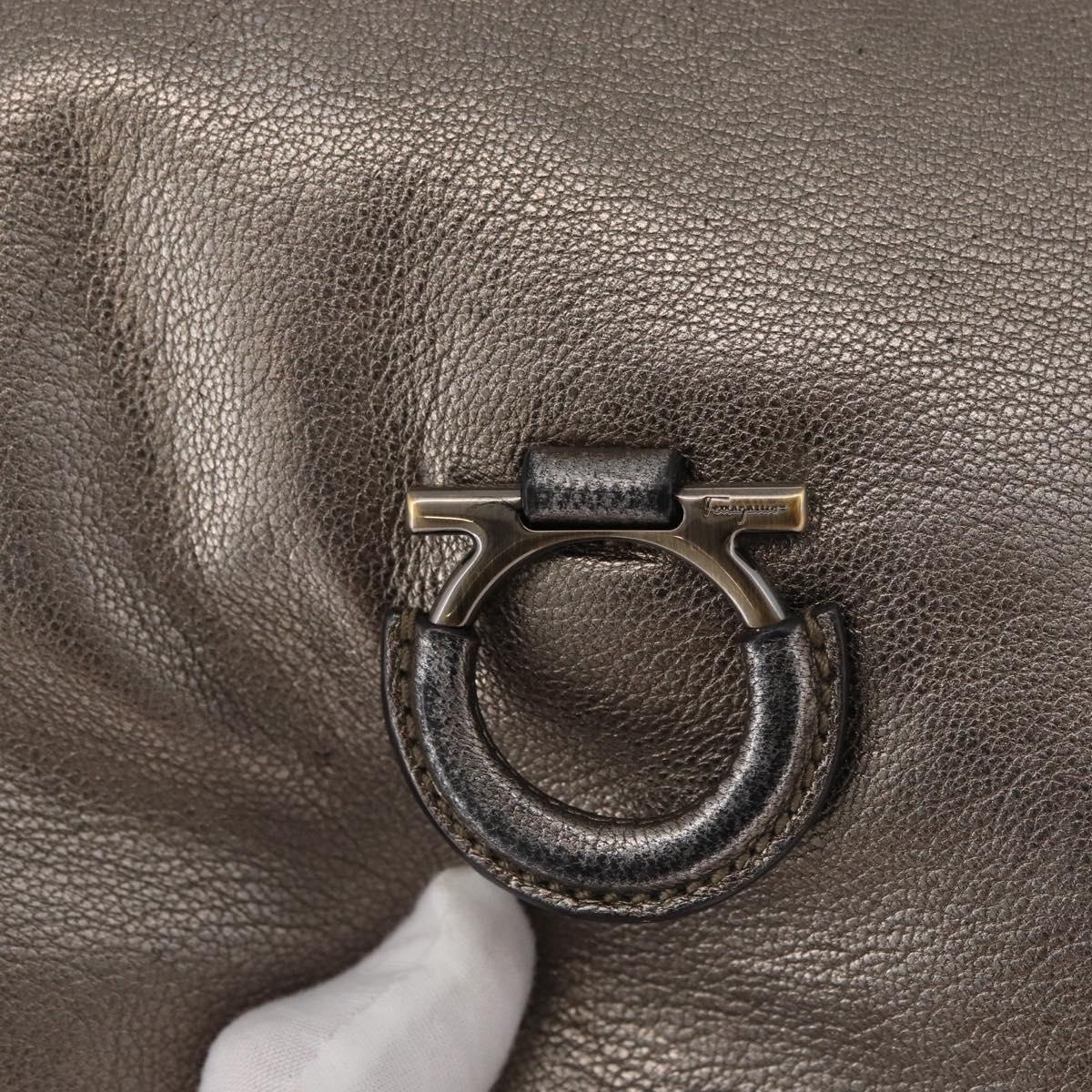 Salvatore Ferragamo Gancini Shoulder Bag Leather Silver Auth BA12795A