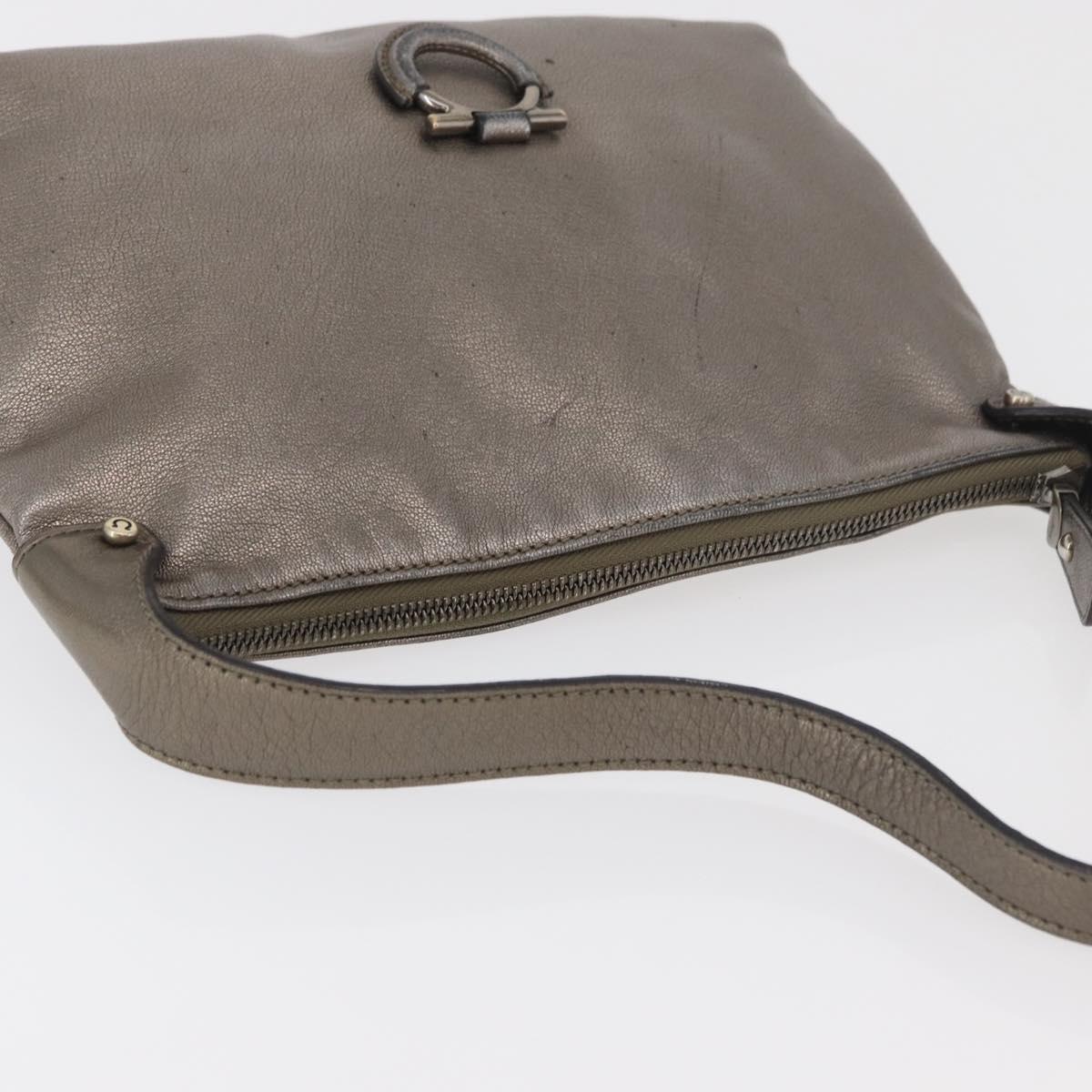 Salvatore Ferragamo Gancini Shoulder Bag Leather Silver Auth BA12795A