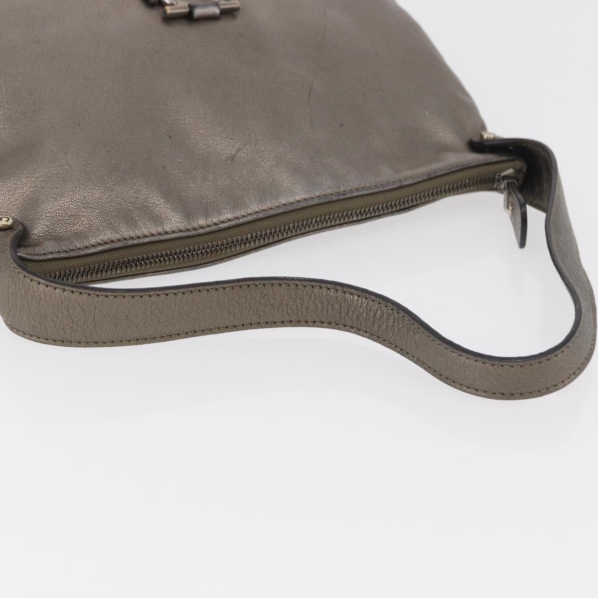 Salvatore Ferragamo Gancini Shoulder Bag Leather Silver Auth BA12795A