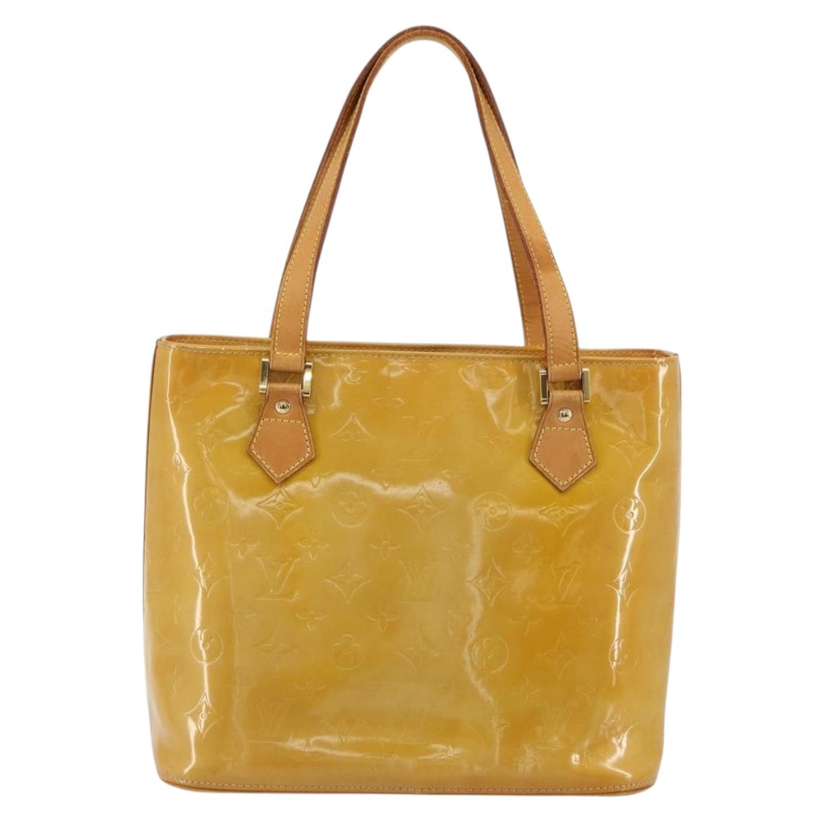 LOUIS VUITTON Monogram Vernis Houston Hand Bag Beige M91004 LV Auth BA12797