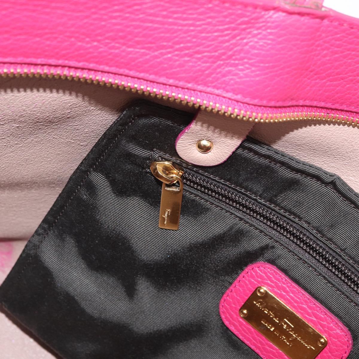 Salvatore Ferragamo Gancini Tote Bag Leather Pink Gold Auth BA12798