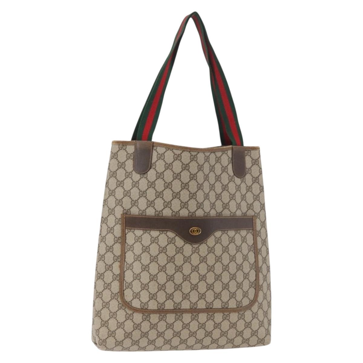 GUCCI GG Supreme Web Sherry Line Tote Bag PVC Beige Gold 378 02 003 Auth BA12800