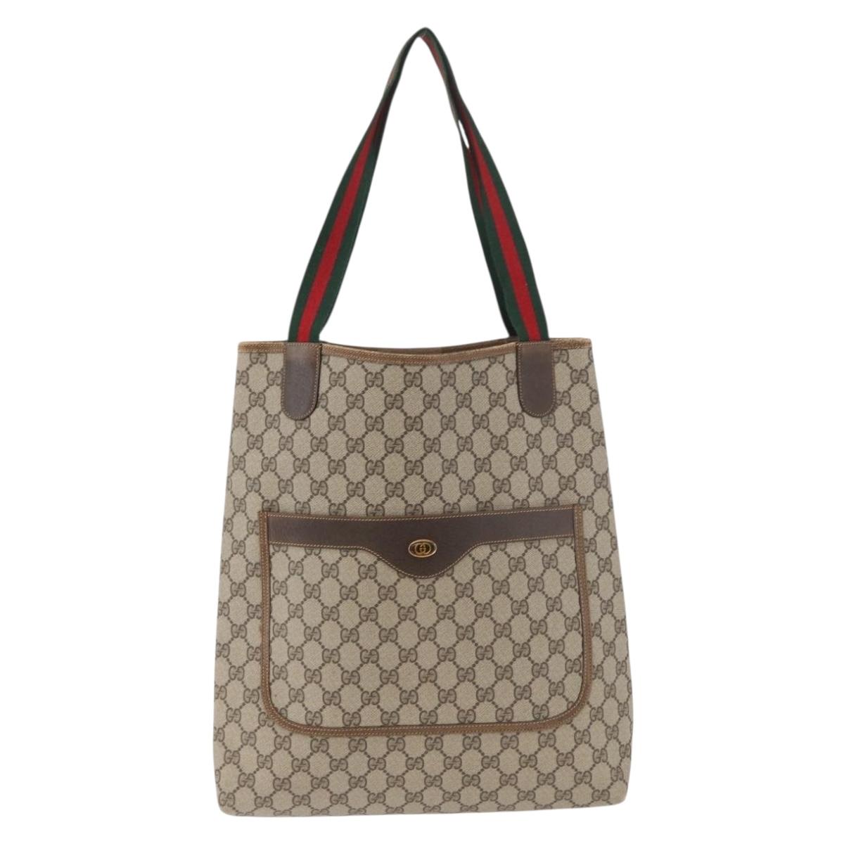 GUCCI GG Supreme Web Sherry Line Tote Bag PVC Beige Gold 378 02 003 Auth BA12800