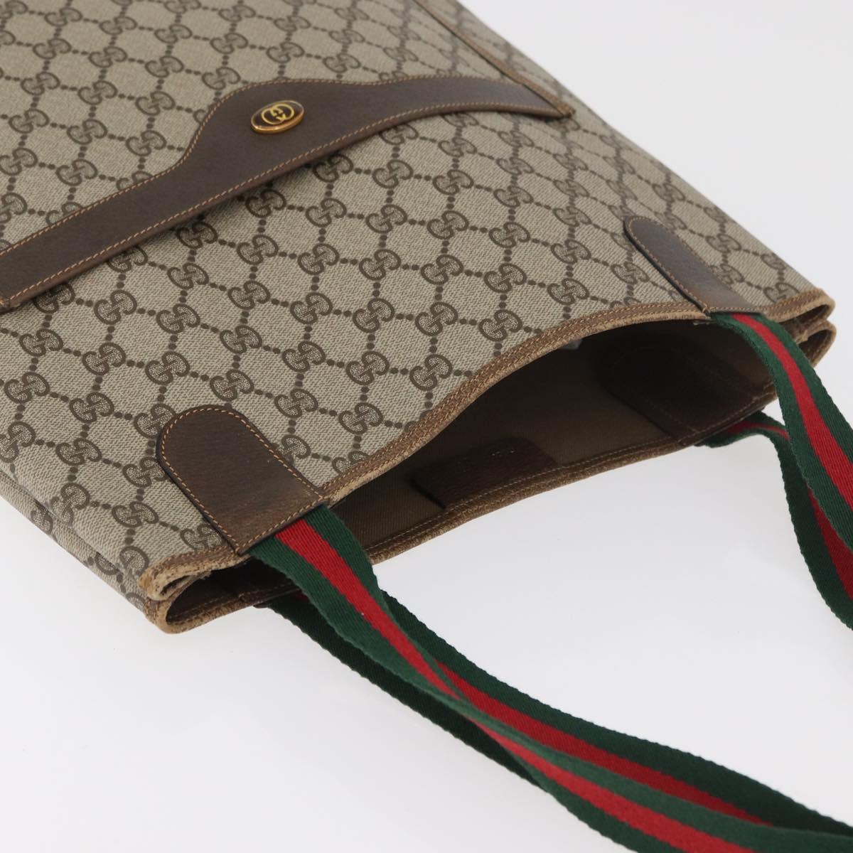 GUCCI GG Supreme Web Sherry Line Tote Bag PVC Beige Gold 378 02 003 Auth BA12800