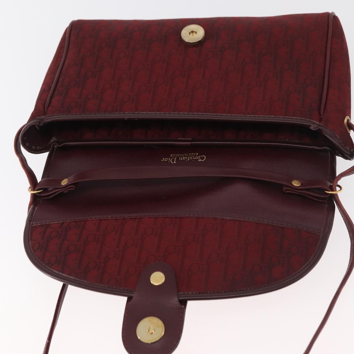 Christian Dior Trotter Canvas Shoulder Bag Bordeaux Gold Auth BA12801A