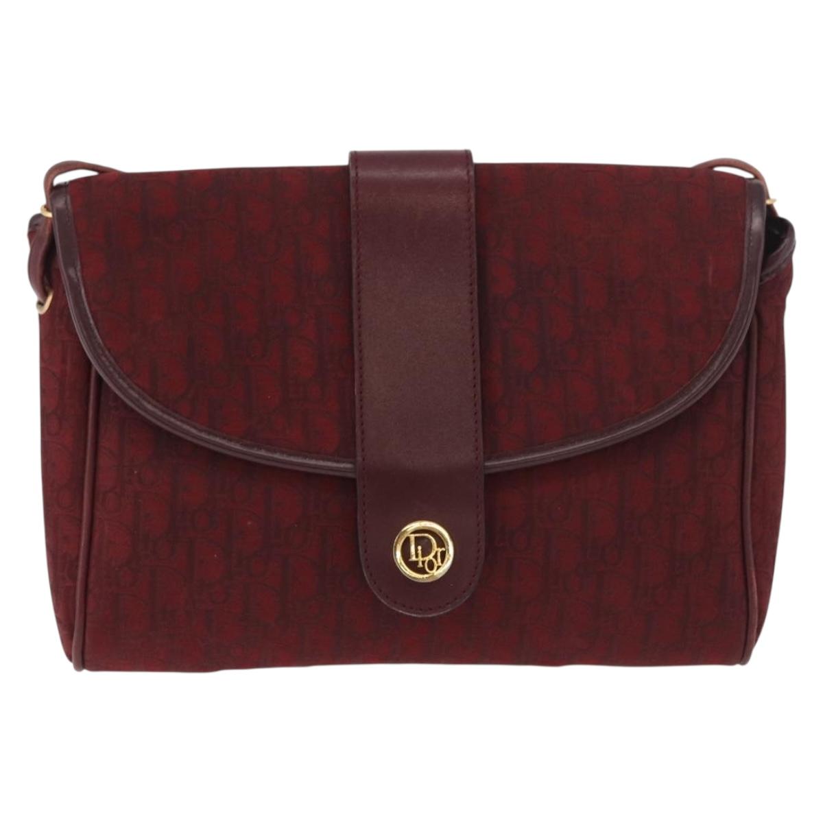 Christian Dior Trotter Canvas Shoulder Bag Bordeaux Gold Auth BA12801A