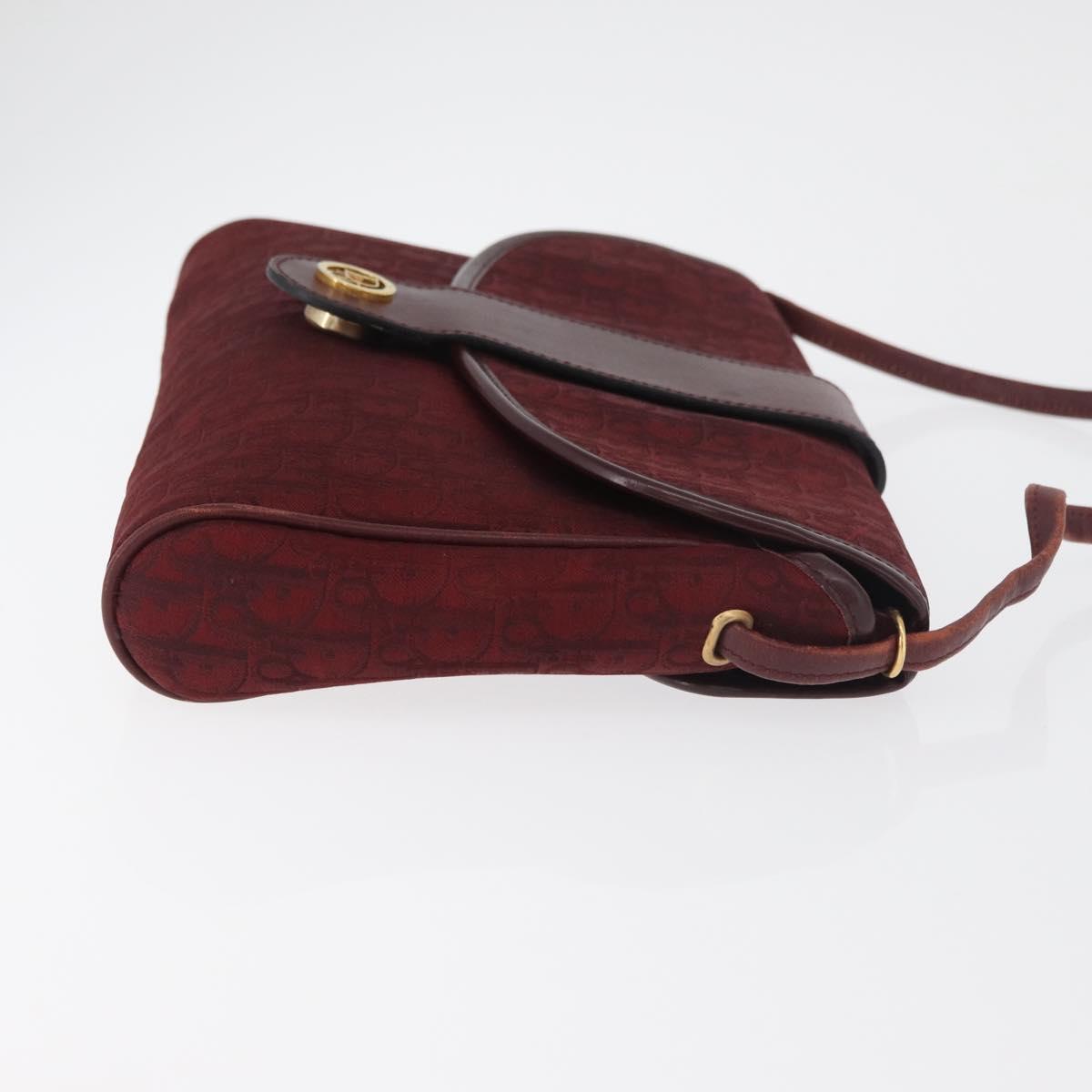 Christian Dior Trotter Canvas Shoulder Bag Bordeaux Gold Auth BA12801A