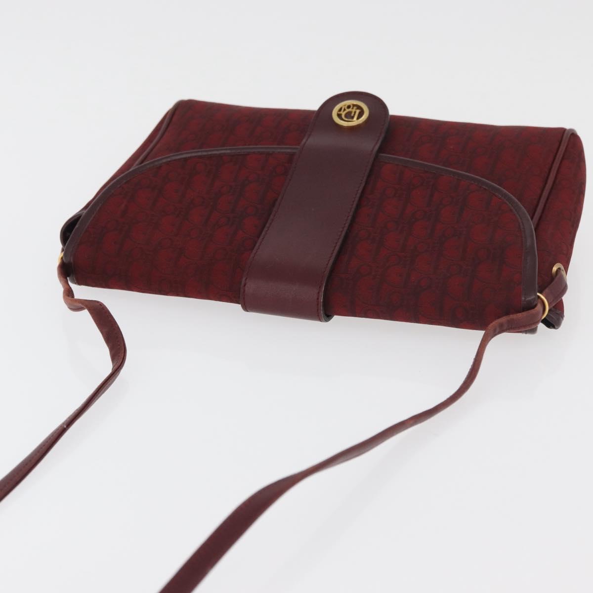 Christian Dior Trotter Canvas Shoulder Bag Bordeaux Gold Auth BA12801A