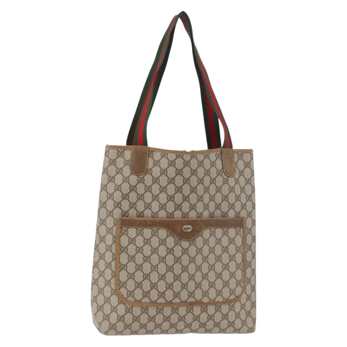 GUCCI GG Supreme Web Sherry Line Tote Bag PVC Beige 39 02 003 Auth BA12802