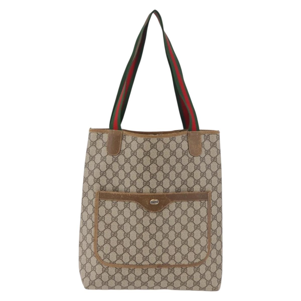 GUCCI GG Supreme Web Sherry Line Tote Bag PVC Beige 39 02 003 Auth BA12802