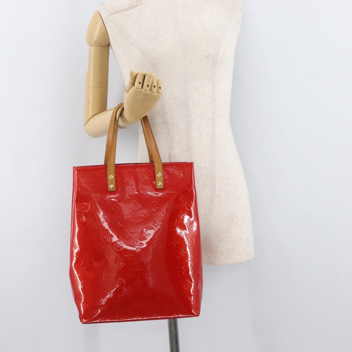 LOUIS VUITTON Monogram Vernis Reade MM Hand Bag Red Rouge M91086 LV Auth BA12808