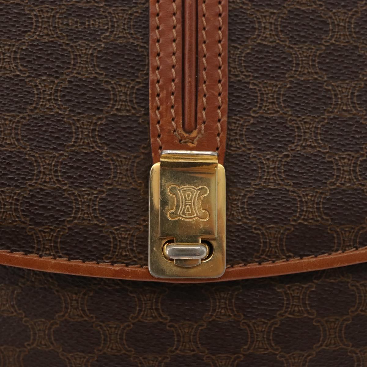 CELINE Macadam Canvas Shoulder Bag PVC Leather Brown Gold Auth BA12811