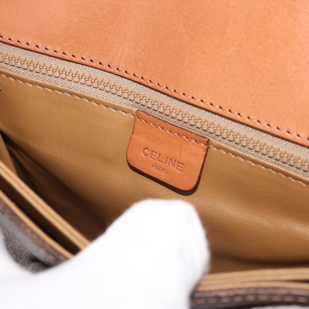 CELINE Macadam Canvas Shoulder Bag PVC Leather Brown Gold Auth BA12811