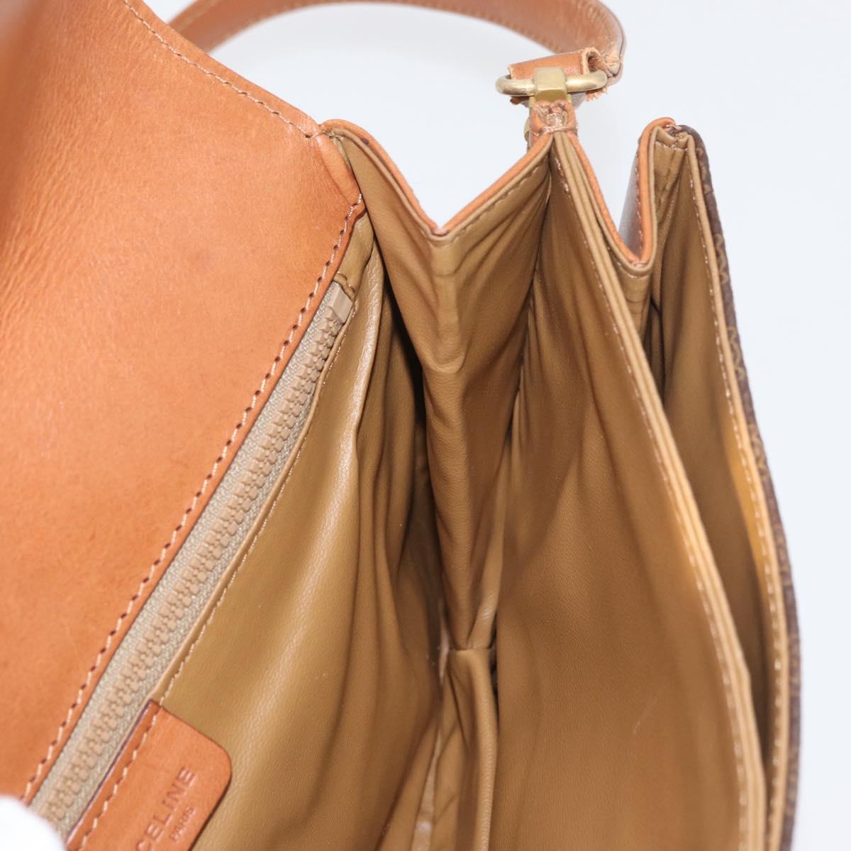 CELINE Macadam Canvas Shoulder Bag PVC Leather Brown Gold Auth BA12811
