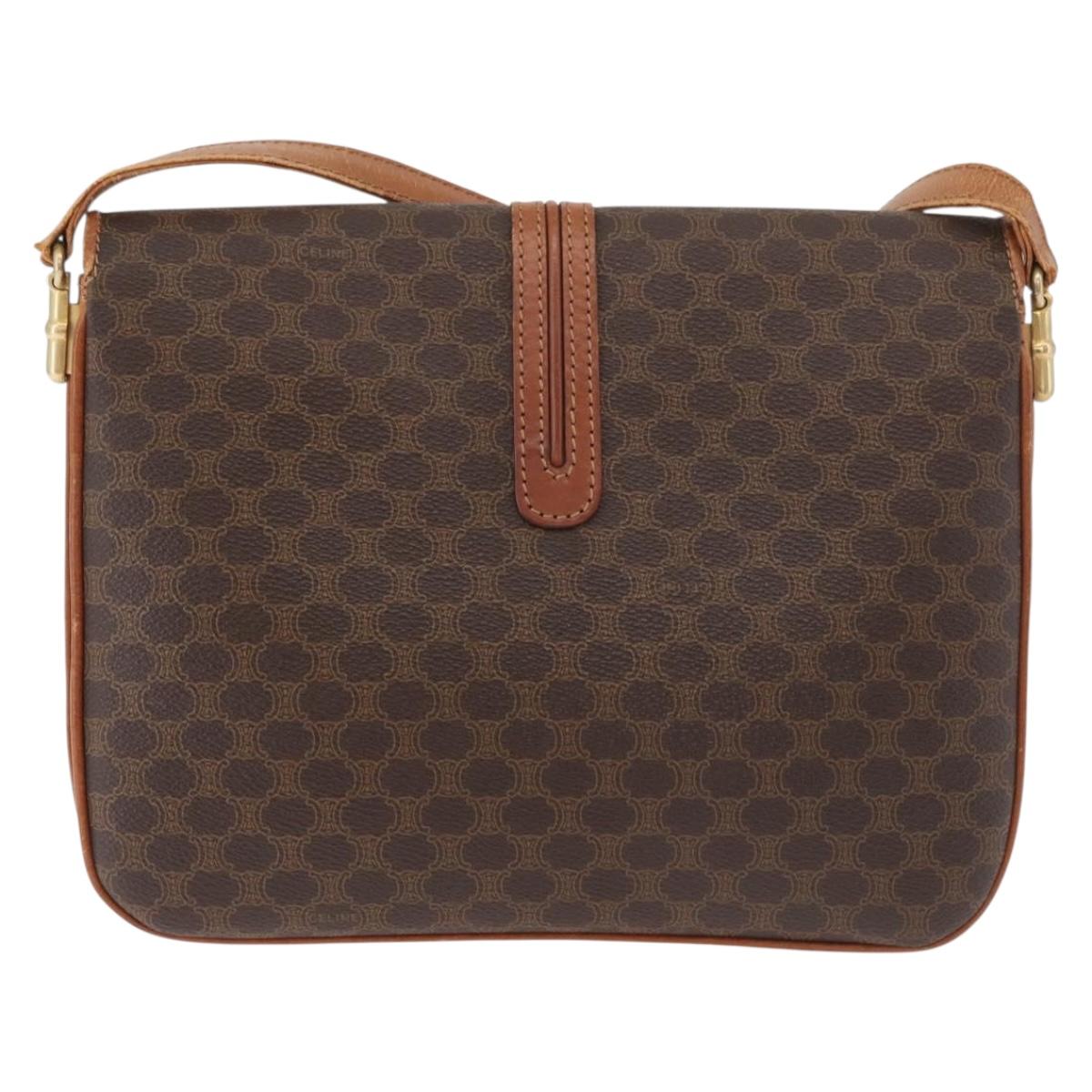 CELINE Macadam Canvas Shoulder Bag PVC Leather Brown Gold Auth BA12811