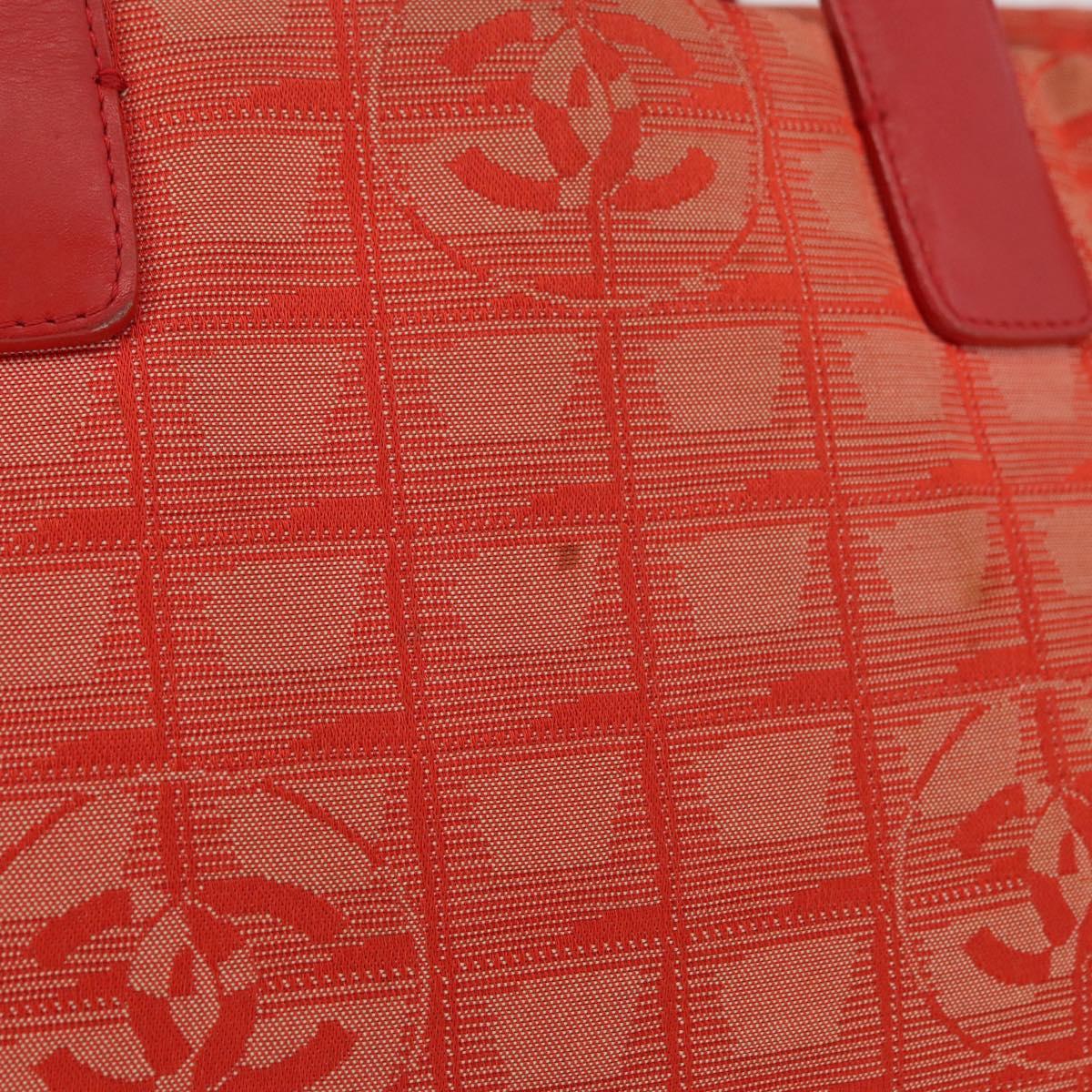CHANEL New Travel Line Tote Bag Nylon Red Silver CC Auth BA12813