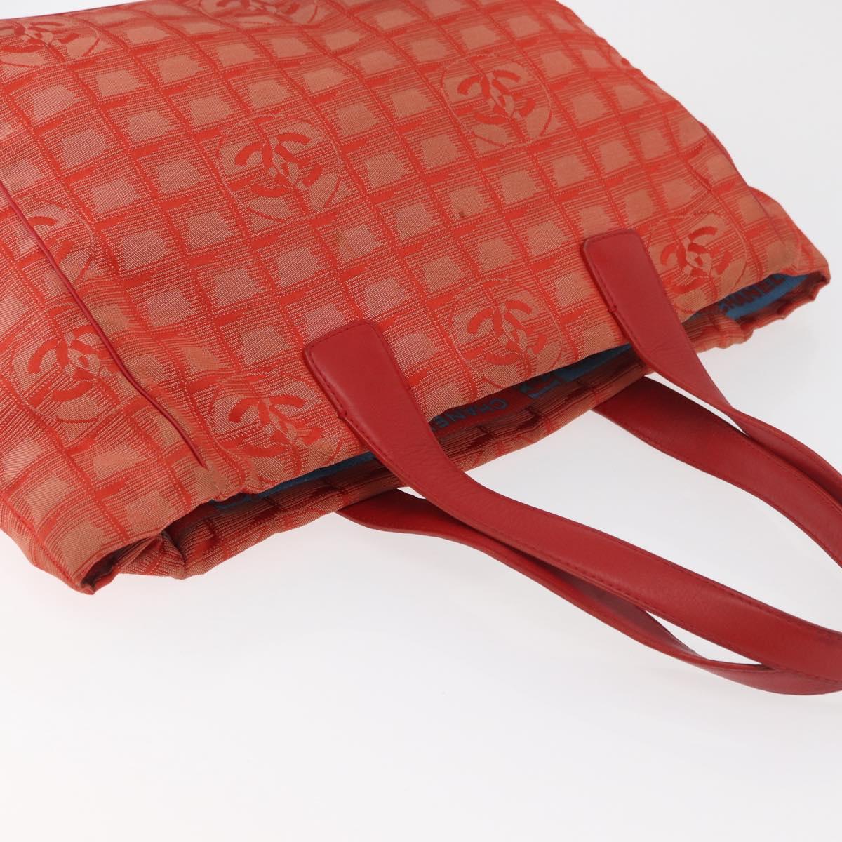 CHANEL New Travel Line Tote Bag Nylon Red Silver CC Auth BA12813