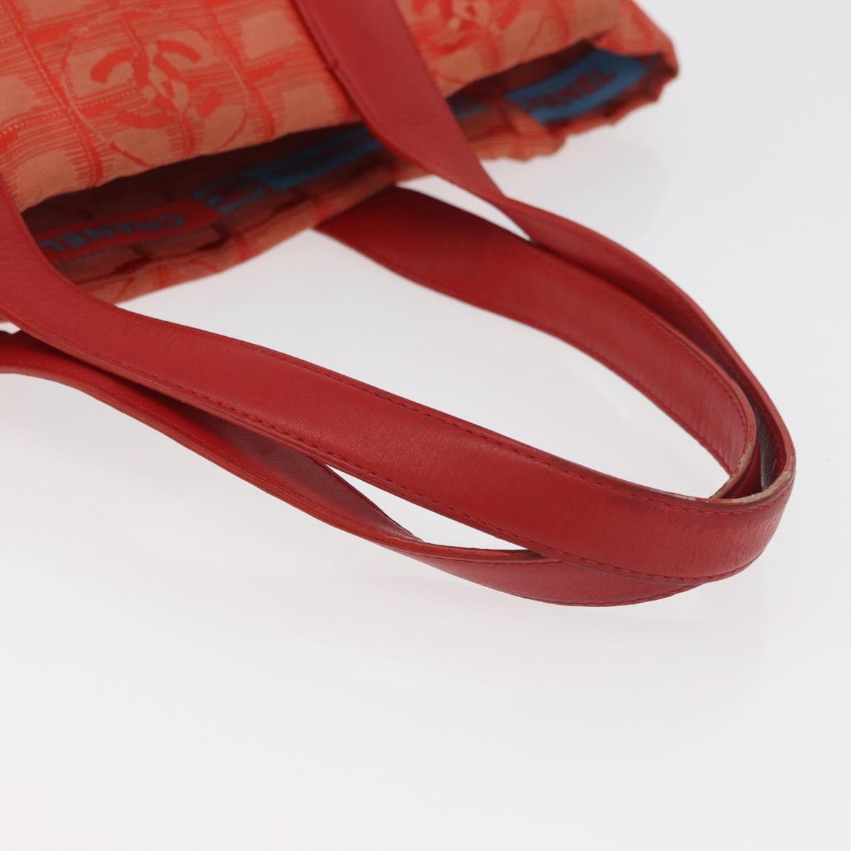 CHANEL New Travel Line Tote Bag Nylon Red Silver CC Auth BA12813