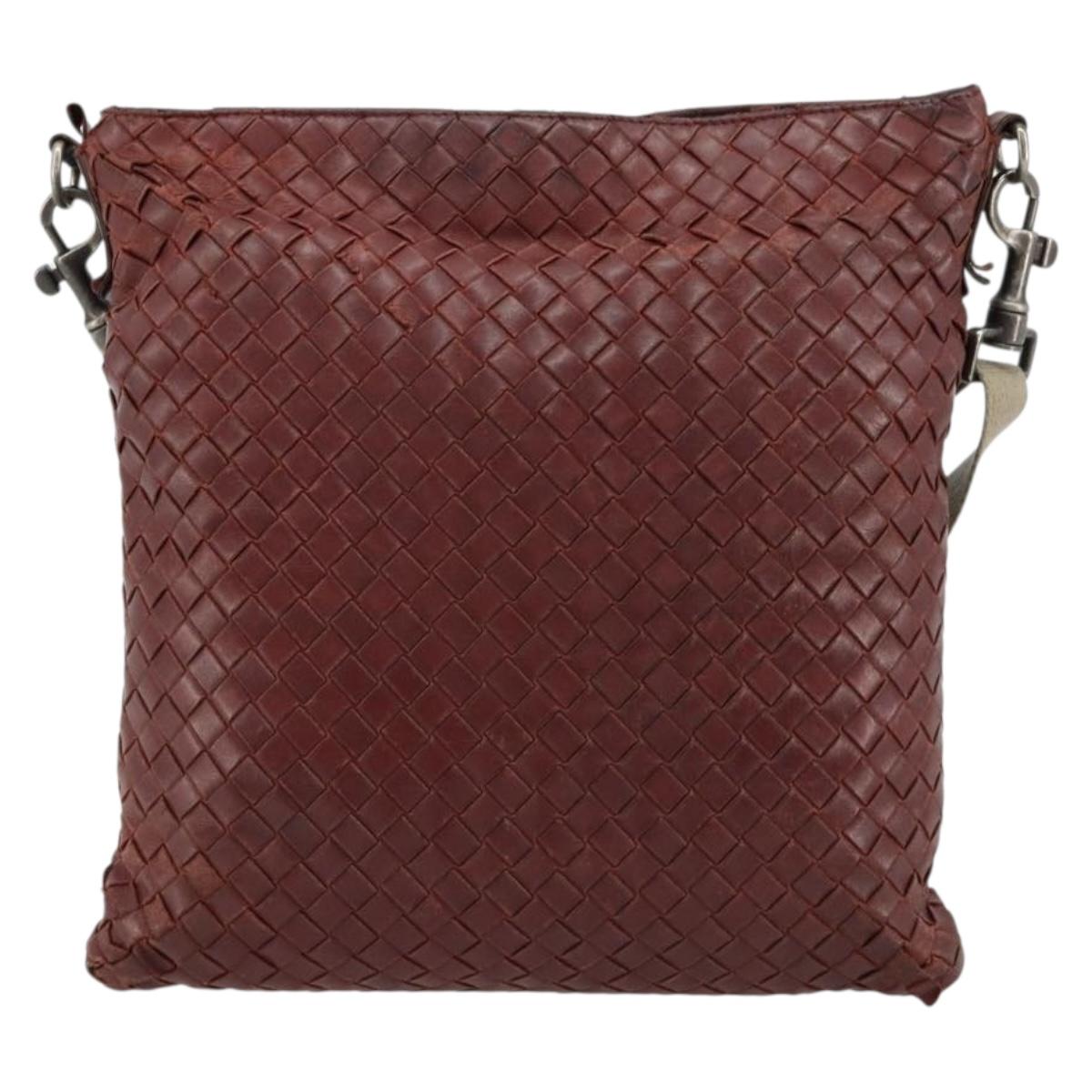 BOTTEGA VENETA INTRECCIATO Bag Leather Bordeaux Silver 276357 Auth BA12816