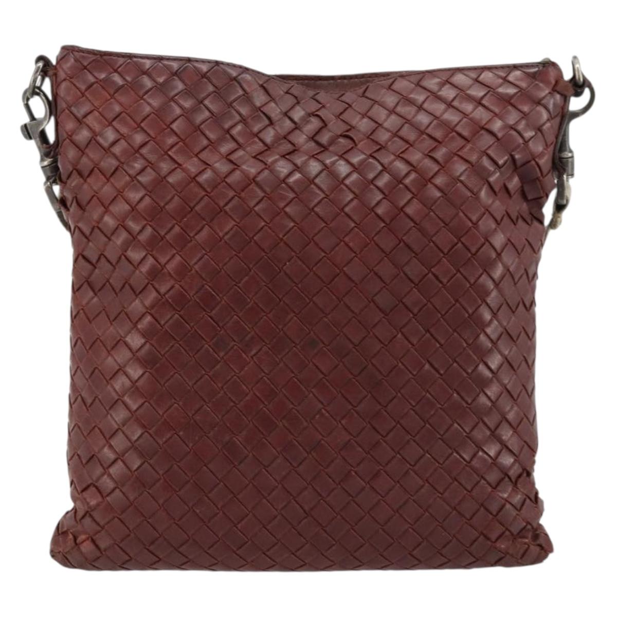BOTTEGA VENETA INTRECCIATO Bag Leather Bordeaux Silver 276357 Auth BA12816