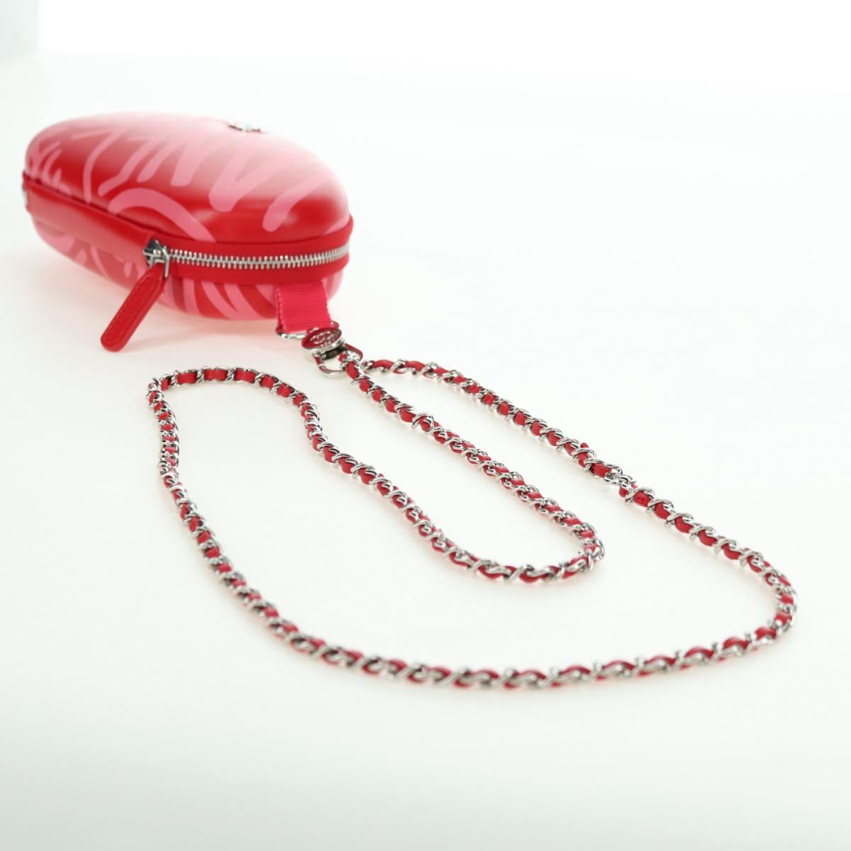 CHANEL Chain Pouch Shoulder Bag Leather Red Silver CC Auth BA12817SAM
