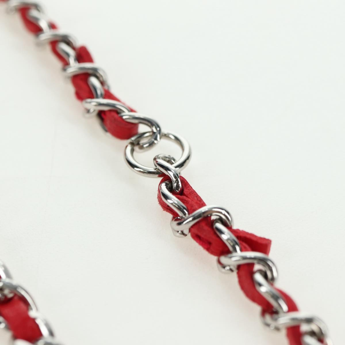 CHANEL Chain Pouch Shoulder Bag Leather Red Silver CC Auth BA12817SAM