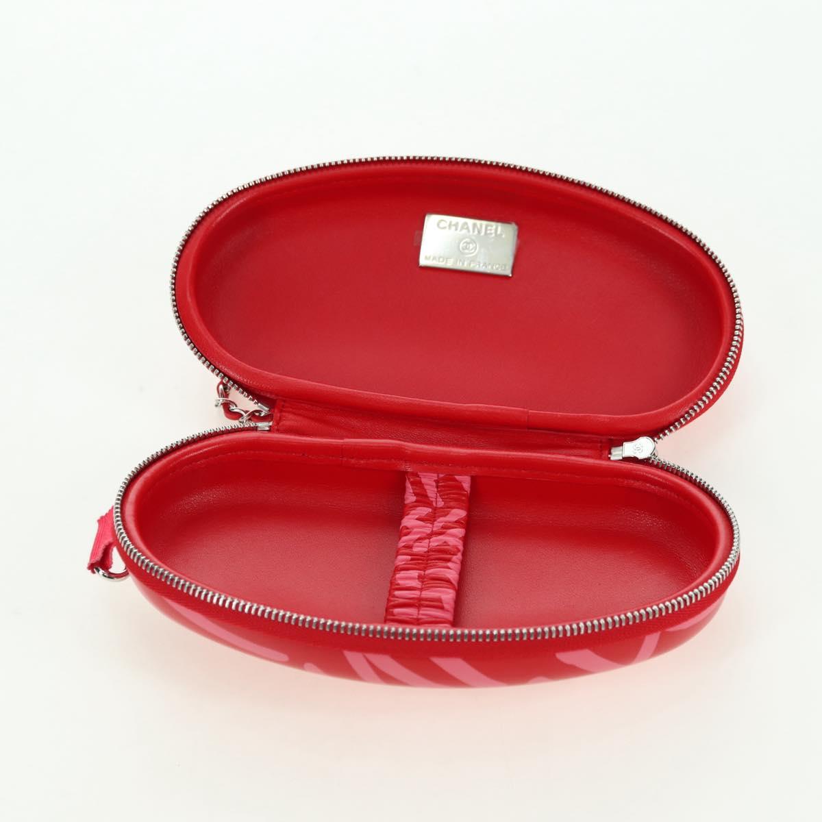 CHANEL Chain Pouch Shoulder Bag Leather Red Silver CC Auth BA12817SAM