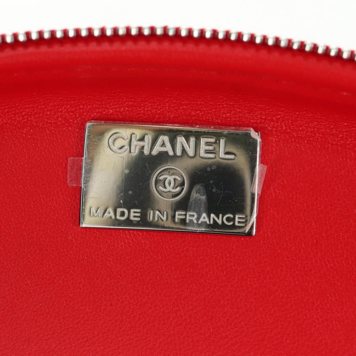 CHANEL Chain Pouch Shoulder Bag Leather Red Silver CC Auth BA12817SAM