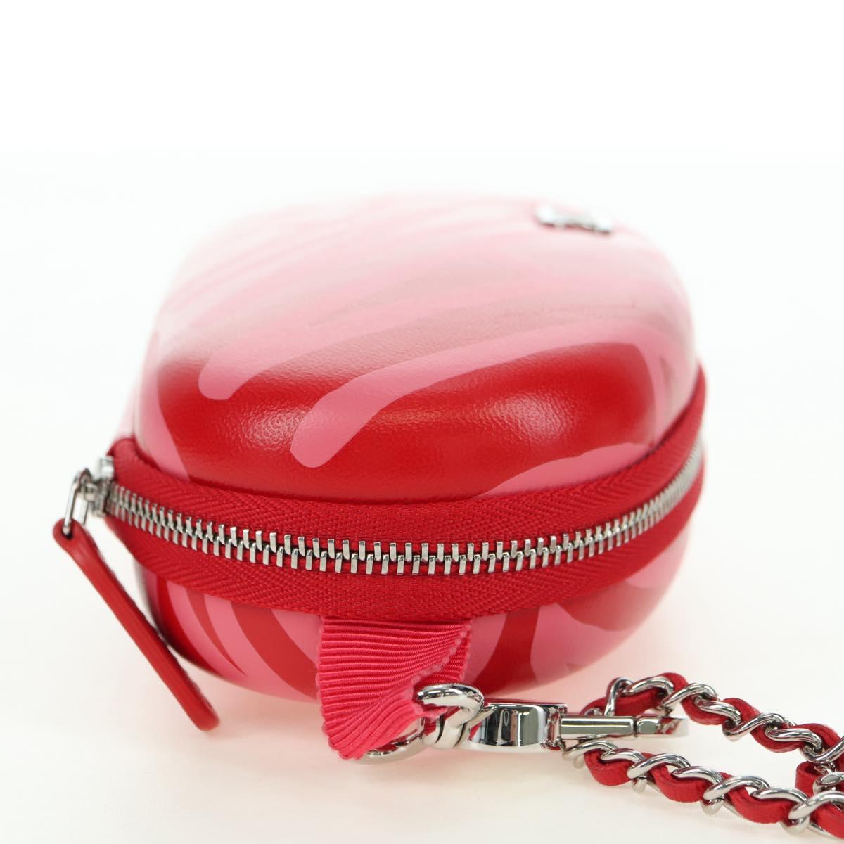 CHANEL Chain Pouch Shoulder Bag Leather Red Silver CC Auth BA12817SAM