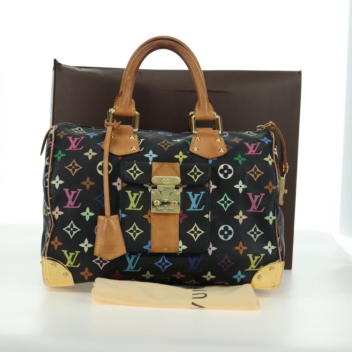 LOUIS VUITTON Monogram Multicolor Speedy 30 Hand Bag Black M92642 Auth BA12818V