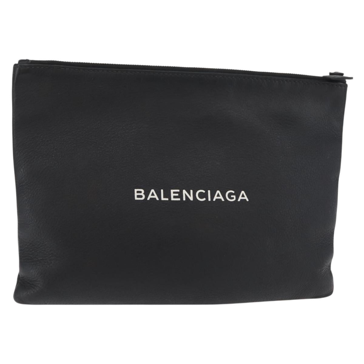 BALENCIAGA Everyday Clutch Bag Leather Black Silver 485110 Auth BA12823A