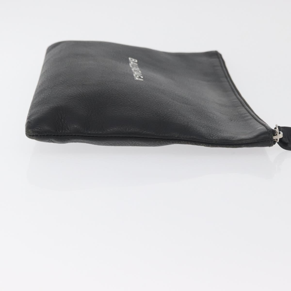 BALENCIAGA Everyday Clutch Bag Leather Black Silver 485110 Auth BA12823A