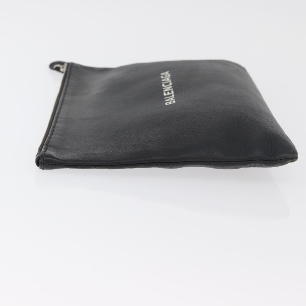 BALENCIAGA Everyday Clutch Bag Leather Black Silver 485110 Auth BA12823A