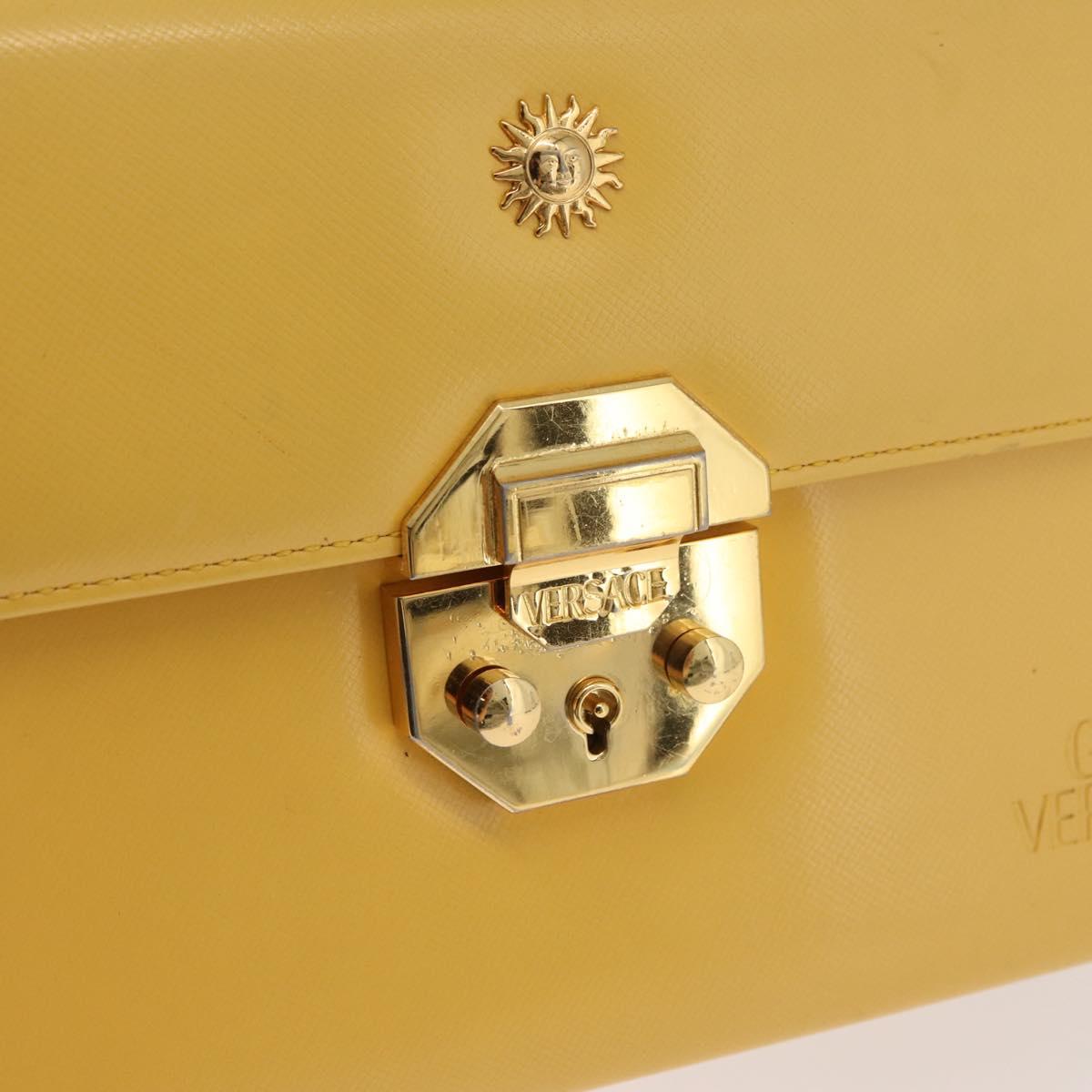 Gianni Versace Vanity Hand Bag Leather Yellow Gold Auth BA12828