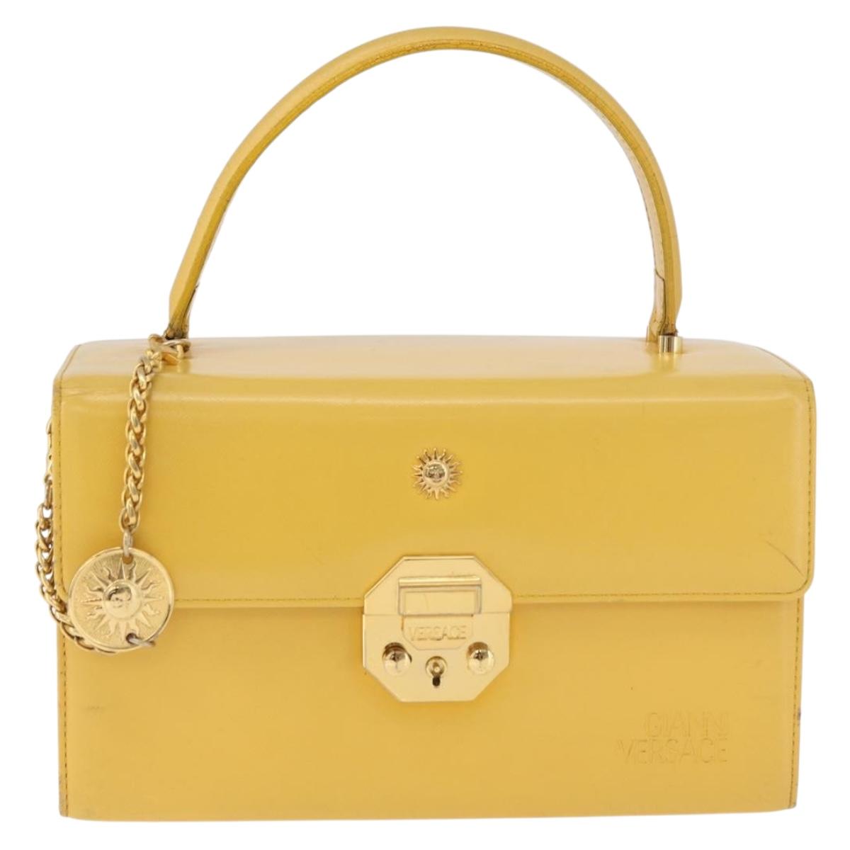 Gianni Versace Vanity Hand Bag Leather Yellow Gold Auth BA12828