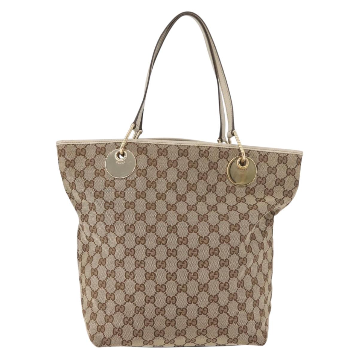GUCCI GG Canvas Tote Bag Beige Gold 120836 Auth BA12830