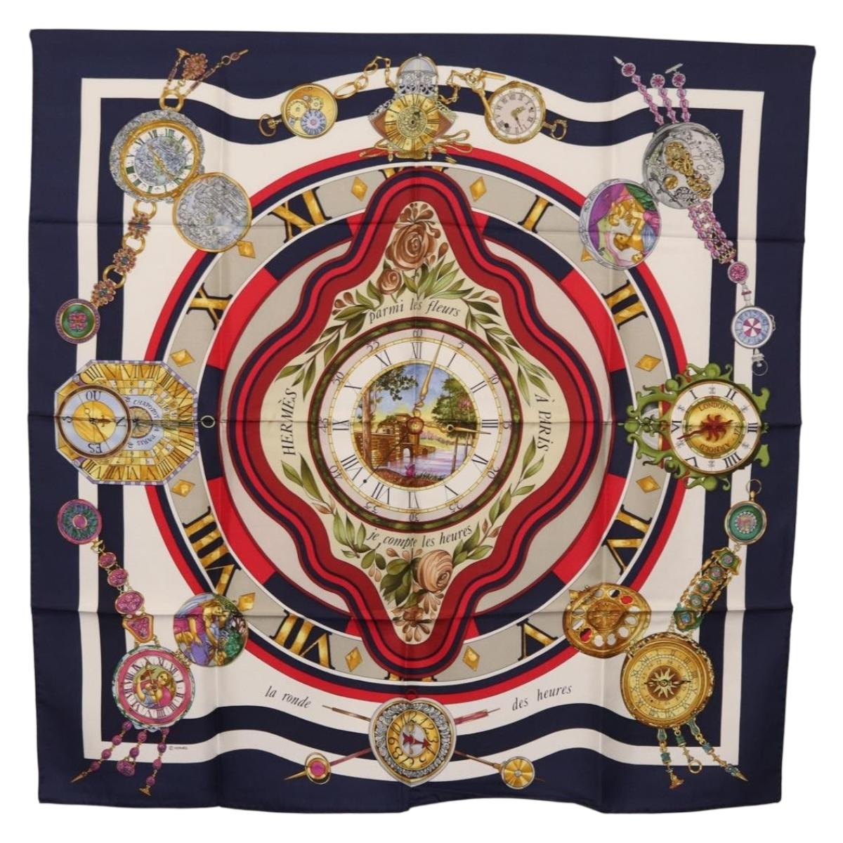 HERMES Carre 90 Scarf ""Parmi les Fleurs Je Compte les Heures"" Auth BA12837V