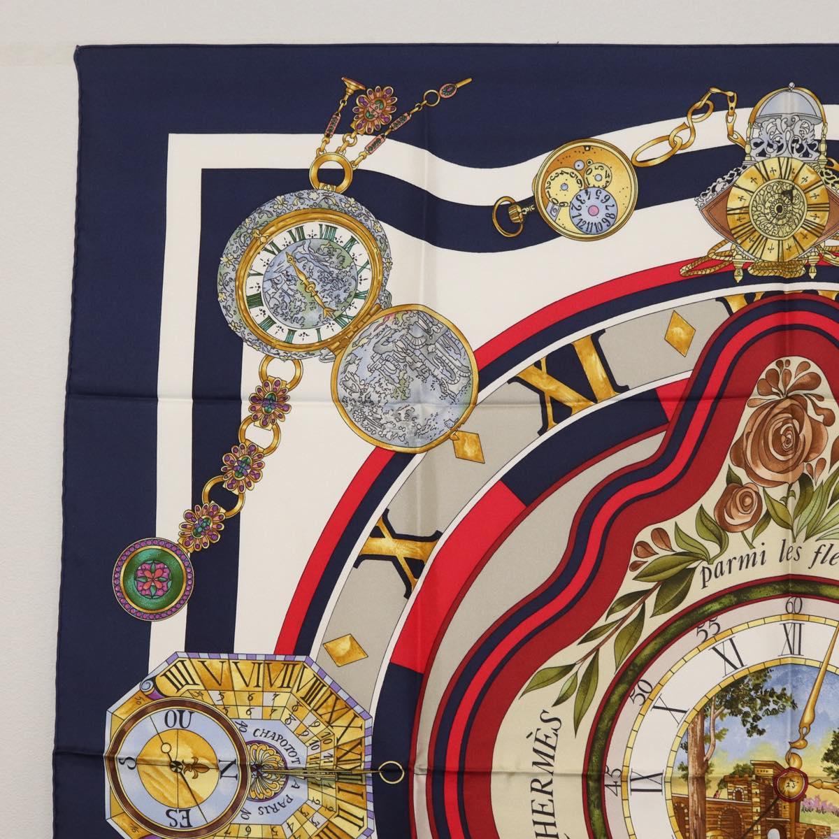 HERMES Carre 90 Scarf ""Parmi les Fleurs Je Compte les Heures"" Auth BA12837V