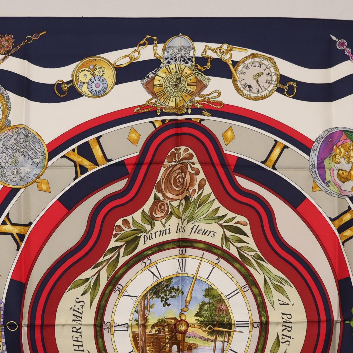 HERMES Carre 90 Scarf ""Parmi les Fleurs Je Compte les Heures"" Auth BA12837V