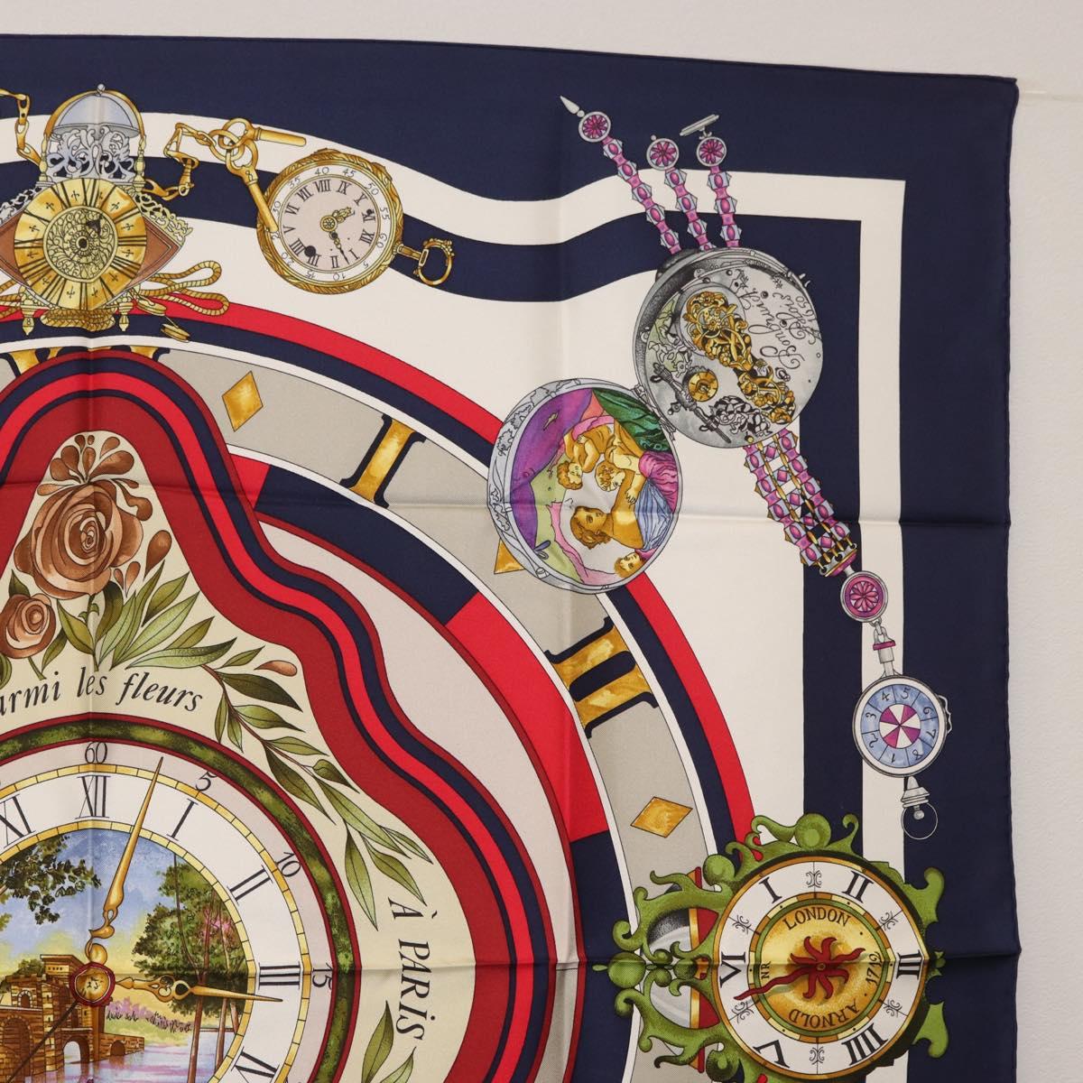 HERMES Carre 90 Scarf ""Parmi les Fleurs Je Compte les Heures"" Auth BA12837V